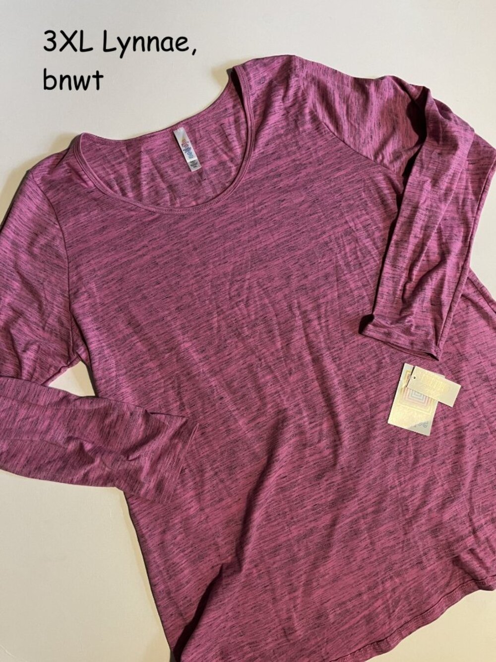3XL Lularoe Lynnae long-sleeved top, Barbie pink, black heathering